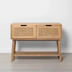 Wood & Cane Console Table With Pull-Down Drawers - Hearth & Hand™ With Magnolia -Furniture Outlet Store GUEST 035057b8 c534 4483 bcfa bec1b2f8f625