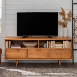 Cara Mid-Century Modern 3 Drawer TV Stand For TVs Up To 65" - Saracina Home -Furniture Outlet Store GUEST 0382d846 581a 4903 9ef0 400ed4eadf41
