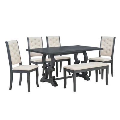 6 PCS Retro Dining Set With Unique-designed Table And Upholstered Chair-ModernLuxe 7 6 PCS Retro Dining Set With Unique-designed Table And Upholstered Chair-ModernLuxe - Image 7