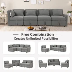 122.8" Minimalist Convertible Modular Sofa, Upholstered Sectional Sofa Couch With 5 Pillows-ModernLuxe 16 122.8" Minimalist Convertible Modular Sofa, Upholstered Sectional Sofa Couch With 5 Pillows-ModernLuxe -Furniture Outlet Store GUEST 237762c0 3f79 4047 ab5a 727a719c3b7a