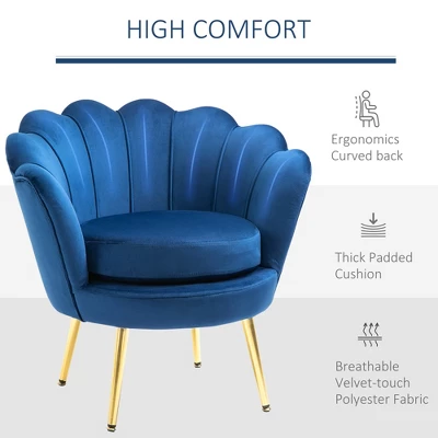 HomCom Elegant Velvet Upholstered Accent Leisure Club Chair With Gold Metal Legs 3 HomCom Elegant Velvet Upholstered Accent Leisure Club Chair With Gold Metal Legs - Image 3