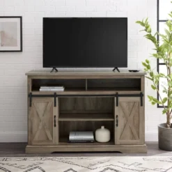 Transitional Sliding Barndoor Highboy TV Stand For TVs Up To 58" - Saracina Home 21 Transitional Sliding Barndoor Highboy TV Stand For TVs Up To 58" - Saracina Home -Furniture Outlet Store GUEST 36bb9b85 ffb1 46e0 b0d8 822e73b5b63d