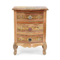 Ailey Handcrafted Boho Mango Wood 3 Drawer Nightstand Natural - Christopher Knight Home -Furniture Outlet Store GUEST 3924a78e 3952 49db 866c 6794bccc9300
