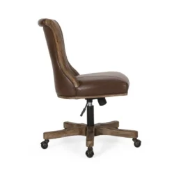 Coulee Contemporary Upholstered Roll Back Swivel Office Chair Dark Brown/Natural - Christopher Knight Home -Furniture Outlet Store GUEST 3bfb8dc1 9bd2 4530 a813 0a3e59ca7a35