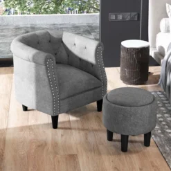 Costway Modern Accent Chair With Ottoman Armchair Barrel Sofa Chair With Footrest Grey 11 Costway Modern Accent Chair With Ottoman Armchair Barrel Sofa Chair With Footrest Grey -Furniture Outlet Store GUEST 41db5b6a d838 4351 87c2 54106f517304
