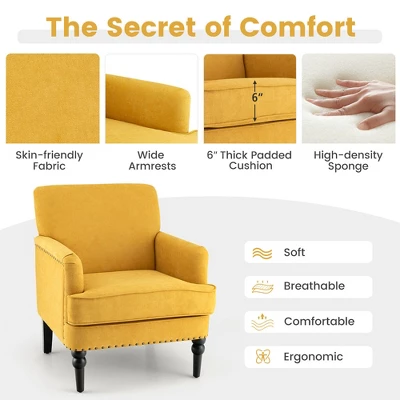 Tangkula Set Of 2 Modern Accent Chair Upholstered Sofa Chair W/ Rubber Wood Legs Yellow 6 Tangkula Set Of 2 Modern Accent Chair Upholstered Sofa Chair W/ Rubber Wood Legs Yellow - Image 6