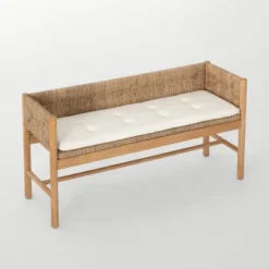 Elden Wood Bench With Woven Back And Loose Cushion Seat - Threshold™ Designed With Studio McGee -Furniture Outlet Store GUEST 512a58d0 258b 4cd4 8401 add11f70e81d