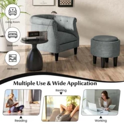 Costway Modern Accent Chair With Ottoman Armchair Barrel Sofa Chair With Footrest Grey 16 Costway Modern Accent Chair With Ottoman Armchair Barrel Sofa Chair With Footrest Grey -Furniture Outlet Store GUEST 5e46b428 def6 4da3 8c44 9d0a97d19038