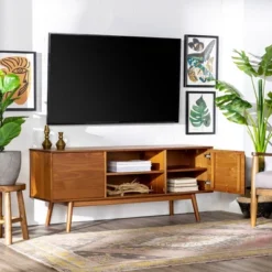 Solid Wood Mid-Century Modern TV Stand For TVs Up To 65" - Saracina Home
