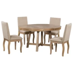 5 PCS Round Wood Extendable Dining Table Set With 4 Upholstered Dining Chairs-ModernLuxe -Furniture Outlet Store GUEST 62a0d22f 09b3 4f40 a197 cc20893dc552