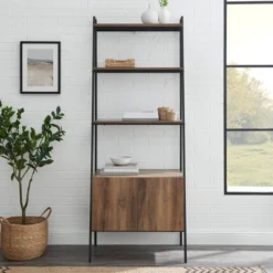 72" Open Shelf And Closed Storage Cabinet Ladder Bookcase - Saracina Home -Furniture Outlet Store GUEST 63ba128c 347b 49bc b7d3 5a205f7232df