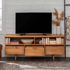 Cara Mid-Century Modern 3 Drawer TV Stand For TVs Up To 65" - Saracina Home -Furniture Outlet Store GUEST 6406604d 1ec4 4548 a085 d7d44d4bfcce