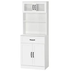 HOMCOM Freestanding Kitchen Pantry, 4-Door Buffet Cabinet With Hutch, Coffee Bar With Adjustable Shelves, 63.5 Inches, White 7 HOMCOM Freestanding Kitchen Pantry, 4-Door Buffet Cabinet With Hutch, Coffee Bar With Adjustable Shelves, 63.5 Inches, White -Furniture Outlet Store GUEST 66068933 5001 4d3c a7c7 1f54b3c22f3d