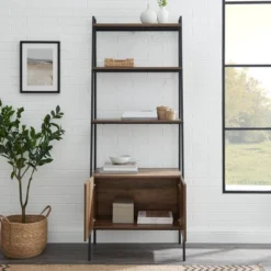 72" Open Shelf And Closed Storage Cabinet Ladder Bookcase - Saracina Home -Furniture Outlet Store GUEST 6884917e 6feb 464d 9a56 e3dd05df4cc1