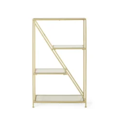 Kokesh Modern Glam Tempered Glass 3 Shelf Asymmetrical Bookcase Gold - Christopher Knight Home -Furniture Outlet Store GUEST 76aac0ad 62b1 4356 b049 86166c87825f