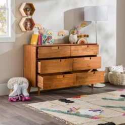Mid-Century Modern Groove Wood 6 Drawer Dresser - Saracina Home -Furniture Outlet Store GUEST 7faaf4e0 3bb4 4268 99ad 0f6342d872ce