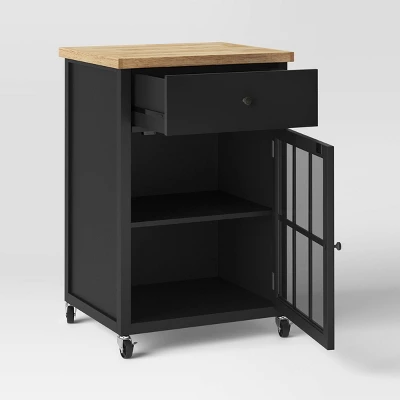 Windham Wood Top Kitchen Cart - Black - Threshold™ 2 Windham Wood Top Kitchen Cart - Black - Threshold™ - Image 2