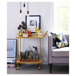 Metal, Wood, And Leather Bar Cart - Gold - Threshold™
