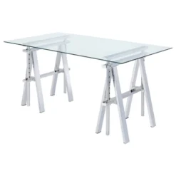 Statham Glass Top Adjustable Sawhorse Standing Desk Chrome - Coaster -Furniture Outlet Store GUEST 8f725f4c e81e 4aac bcc9 d29262a38211
