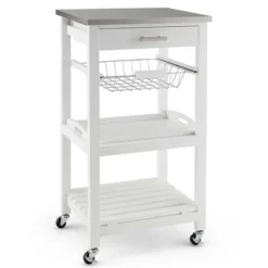 Costway Compact Kitchen Island Cart Rolling Service Trolley With Stainless Steel Top Basket -Furniture Outlet Store GUEST 947788ec 927f 4097 bffa cbd674ec7025