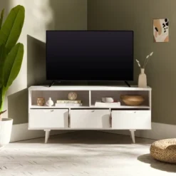 Cara Mid-Century Modern 3 Drawer Corner TV Stand For TVs Up To 58" - Saracina Home 38 Cara Mid-Century Modern 3 Drawer Corner TV Stand For TVs Up To 58" - Saracina Home -Furniture Outlet Store GUEST 99387a85 c456 4a52 b086 1c507b93c8b5