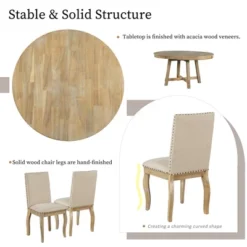 5 PCS Round Wood Extendable Dining Table Set With 4 Upholstered Dining Chairs-ModernLuxe -Furniture Outlet Store GUEST 9ac19d65 3748 4874 9cdb f877628812e6