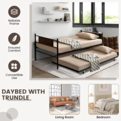 Costway Twin 2-In-1 Daybed Frame With Trundle Bed Set Steel Platform Sofa Bed Black 14 Costway Twin 2-In-1 Daybed Frame With Trundle Bed Set Steel Platform Sofa Bed Black -Furniture Outlet Store GUEST 9cff8a64 03ba 49e9 9437 42d88358e946