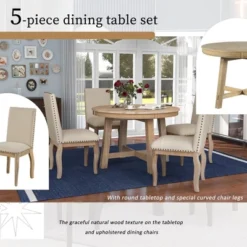 5 PCS Round Wood Extendable Dining Table Set With 4 Upholstered Dining Chairs-ModernLuxe -Furniture Outlet Store GUEST a5510eb2 6547 4904 a54c 8bf06fd8ab57
