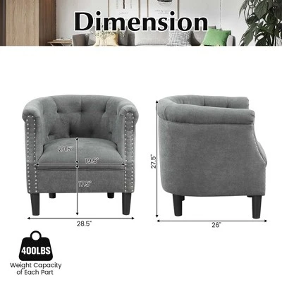 Costway Modern Accent Chair With Ottoman Armchair Barrel Sofa Chair With Footrest Grey 2 Costway Modern Accent Chair With Ottoman Armchair Barrel Sofa Chair With Footrest Grey - Image 2