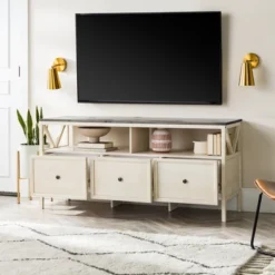 Farmhouse 3 Drawer Wood TV Stand For TVs Up To 65" - Saracina Home -Furniture Outlet Store GUEST acf328b1 4981 4fb4 9c99 669678336b76