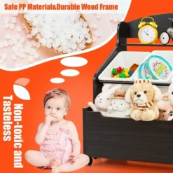Costway Kids Wooden Toy Storage Unit Organizer W/Rolling Toy Box & Plastic Bins NaturalEspresso -Furniture Outlet Store GUEST afc4f8c4 324e 4563 81ff d202841d1460