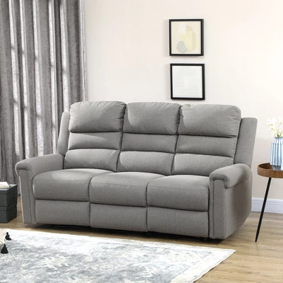 HOMCOM Recliner Sofa Couch With Easy Pull Handles And Adjustable Footrest, 3 Seater Sofa Modern Couch, Gray 2 HOMCOM Recliner Sofa Couch With Easy Pull Handles And Adjustable Footrest, 3 Seater Sofa Modern Couch, Gray - Image 2