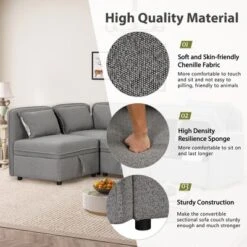 122.8" Minimalist Convertible Modular Sofa, Upholstered Sectional Sofa Couch With 5 Pillows-ModernLuxe 17 122.8" Minimalist Convertible Modular Sofa, Upholstered Sectional Sofa Couch With 5 Pillows-ModernLuxe -Furniture Outlet Store GUEST b708a31d 70a5 40da 9681 548a896ef1af