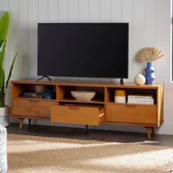 Cara 3 Drawer Mid-Century Modern 3 Drawer TV Stand For TVs Up To 80" - Saracina Home -Furniture Outlet Store GUEST d0c50bac b70e 4f4a 80ee 5b7b6555975b