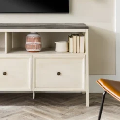 Farmhouse 3 Drawer Wood TV Stand For TVs Up To 65" - Saracina Home -Furniture Outlet Store GUEST db616c55 957b 4465 80b7 0cddcd1d7792