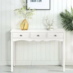 Costway Console Table Hall Table Side Table Desk Accent Table 3 Drawers Entryway White -Furniture Outlet Store GUEST e6e72db3 43b3 42d6 95f8 7e6c90496612
