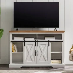 Transitional Sliding Barndoor Highboy TV Stand For TVs Up To 58" - Saracina Home 32 Transitional Sliding Barndoor Highboy TV Stand For TVs Up To 58" - Saracina Home -Furniture Outlet Store GUEST e952740e 70ac 42e4 a86c 65befa0e8542