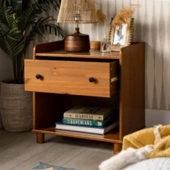 Set Of 2 Katie Transitional Tray Top 1 Drawer Solid Wood Nightstands Caramel - Saracina Home -Furniture Outlet Store GUEST eb23e422 fbb6 4cbe 9d79 eccf62732510