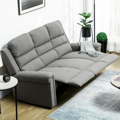 HOMCOM Recliner Sofa Couch With Easy Pull Handles And Adjustable Footrest, 3 Seater Sofa Modern Couch, Gray 1 HOMCOM Recliner Sofa Couch With Easy Pull Handles And Adjustable Footrest, 3 Seater Sofa Modern Couch, Gray