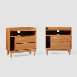 2pk Mid-Century Modern Solid Wood 2 Drawer Storage Nightstands - Saracina Home -Furniture Outlet Store GUEST f532e41d ed41 4d3a b78d 89ad584048a2