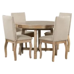 5 PCS Round Wood Extendable Dining Table Set With 4 Upholstered Dining Chairs-ModernLuxe -Furniture Outlet Store GUEST fbbff2cd 1c63 4fc1 baba 030f081038fe