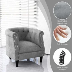 Costway Modern Accent Chair With Ottoman Armchair Barrel Sofa Chair With Footrest Grey 14 Costway Modern Accent Chair With Ottoman Armchair Barrel Sofa Chair With Footrest Grey -Furniture Outlet Store GUEST fe363bf6 0f13 4b84 809e 32e0eedb3386